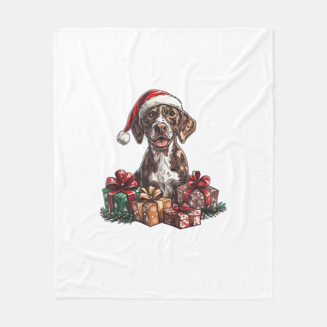 German Shorthaired Pointer Santa Hat Christmas GSP Fleece Blanket (Front)