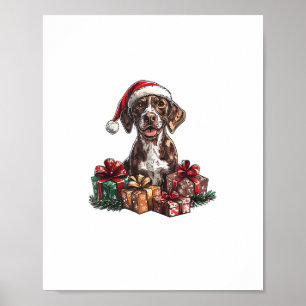 German Shorthaired Pointer Santa Hat Christmas GSP Poster