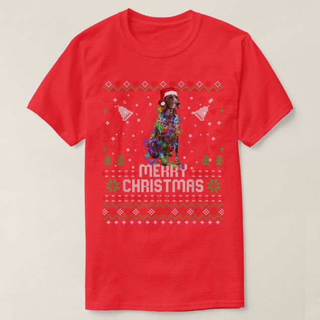 German Shorthaired Pointer Santa Hat Dog Christmas T-Shirt (Design Front)