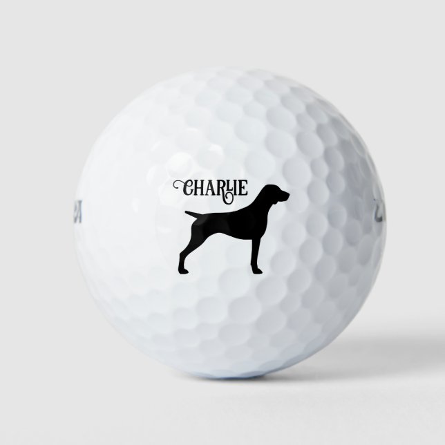 German Shorthaired Pointer Silhouette Custom Name Golf Balls (Front)
