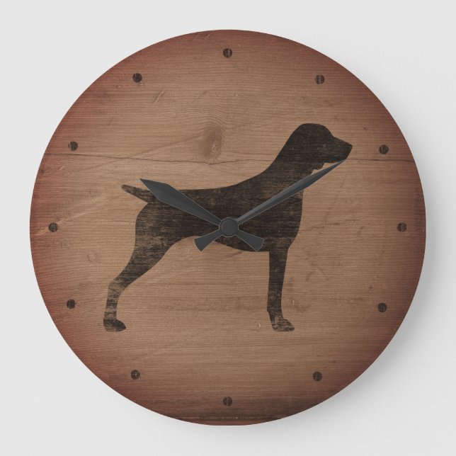 German Shorthaired Pointer Silhouette Rustic Style Large Clock (Front)