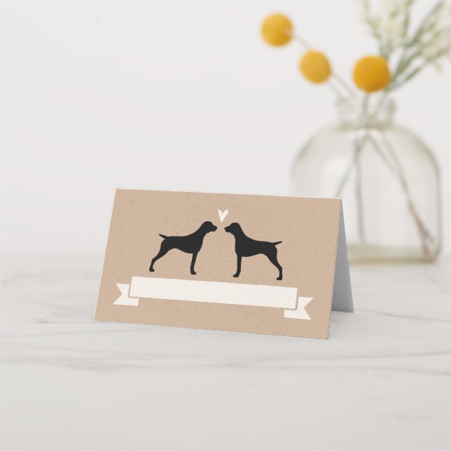 German Shorthaired Pointer Silhouettes Wedding Place Card (Front)