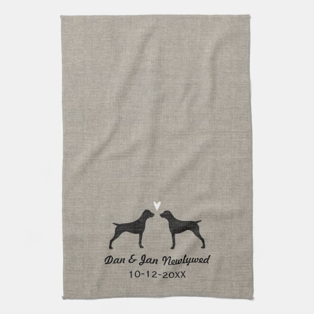 German Shorthaired Pointer Silhouettes with Heart Tea Towel (Vertical)
