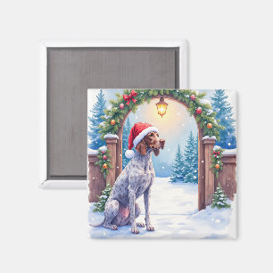 German Shorthaired Pointer Snowy Gate Santa Hat Magnet