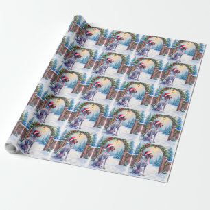 German Shorthaired Pointer Snowy Gate Santa Hat Wrapping Paper