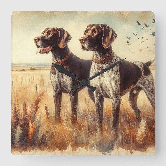 German Shorthaired Pointer Square Wall Clock (Front)