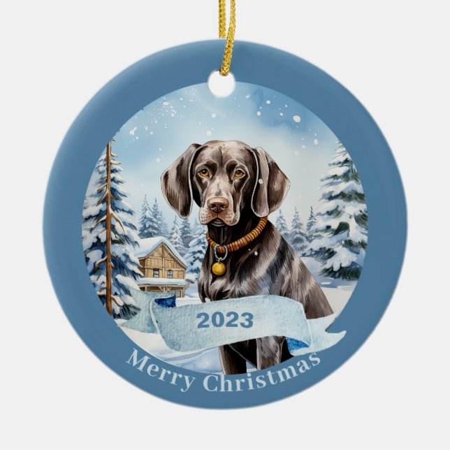 German Shorthaired Pointer watercolor Christmas Ceramic Tree Decoration (Front)