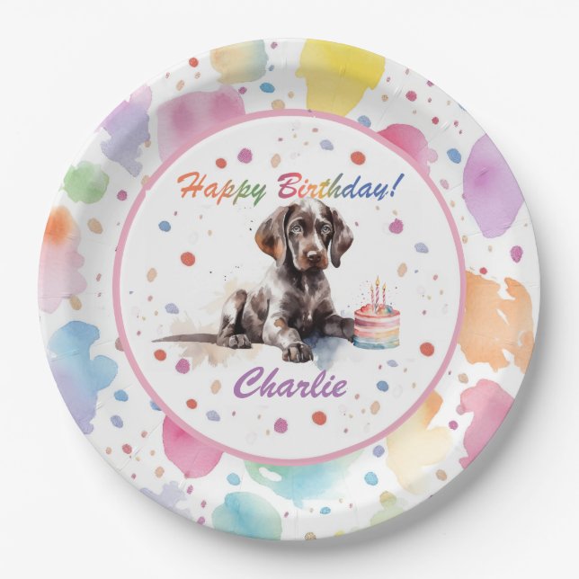 German Shorthaired Pointer Watercolor Paper Plate (Front)
