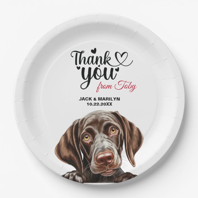 German Shorthaired Pointer Wedding Thank You Paper Plate (Front)