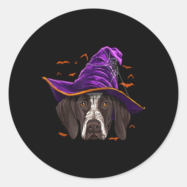 German Shorthaired Pointer Witch Funny Halloween Classic Round Sticker (Front)