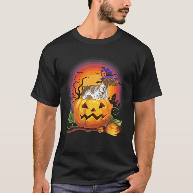 German Shorthaired Pointer Witch Pumpkin Halloween T-Shirt (Front)