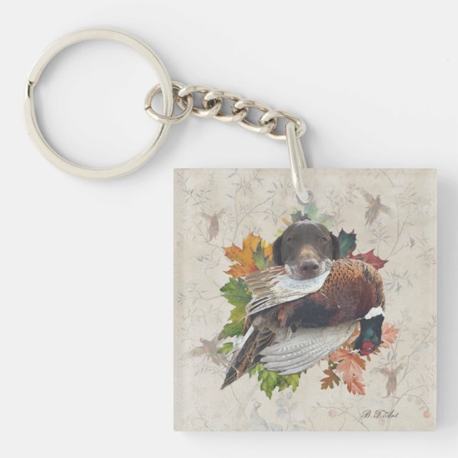 German Shorthaired Pointer with pheasant Snow Glob Key Ring (Front)