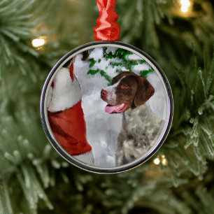 German Shorthaired Pointer With Santa Christmas Metal Tree Decoration