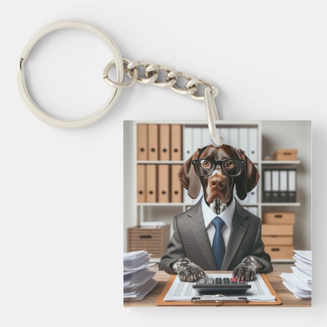 German Shorthaired Pointer working Accountant Key Ring (Front)