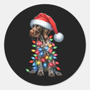 German Shorthaired Pointerdog Lovers Santa Hat Chr Classic Round Sticker