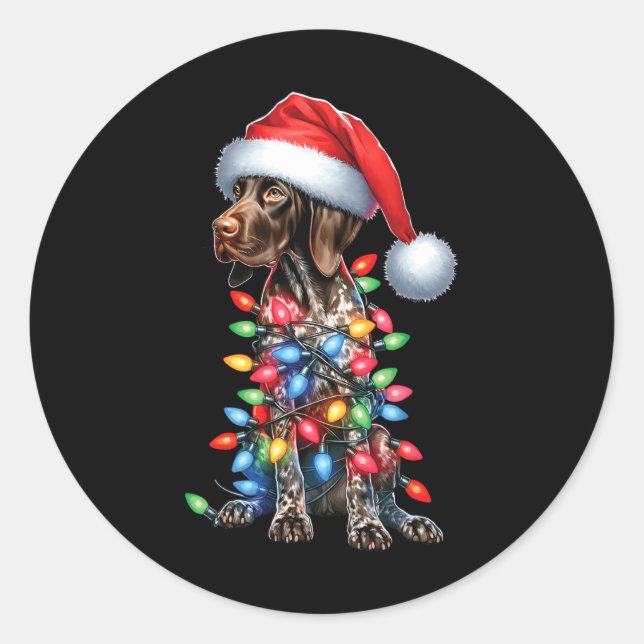 German Shorthaired Pointerdog Lovers Santa Hat Chr Classic Round Sticker (Front)
