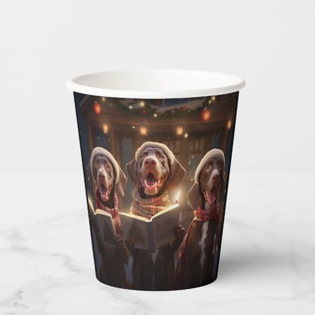 German Shorthaired Pointers Christmas Caroling Paper Cups (Front)