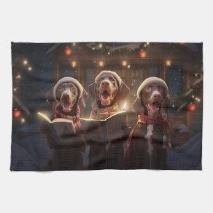 German Shorthaired Pointers Christmas Caroling Tea Towel