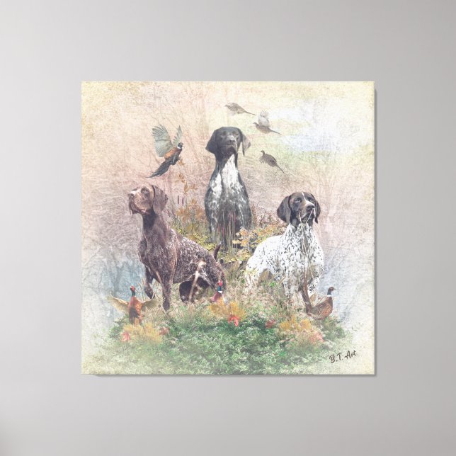 German Shorthaired Pointers (GSP), a hunting pheas Canvas Print (Front)