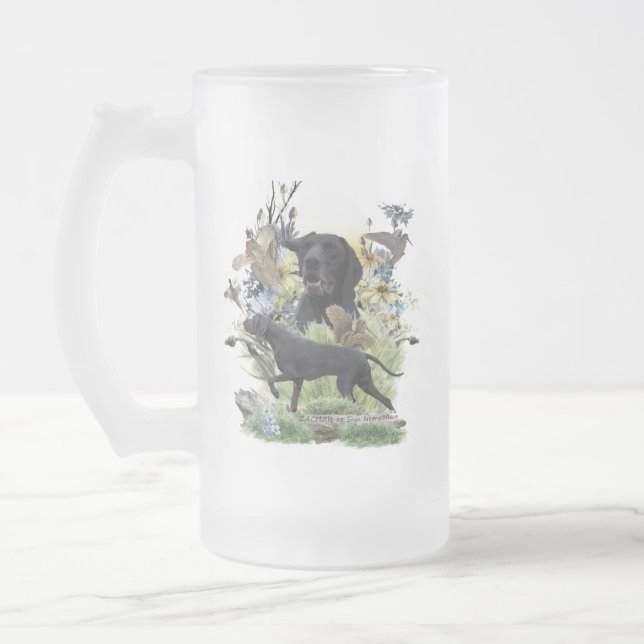 German Shorthaired Pointers (GSP)  Frosted Glass Beer Mug (Left)