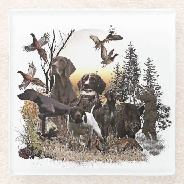 German Shorthaired Pointers (GSP)     Glass Coaster (Front)