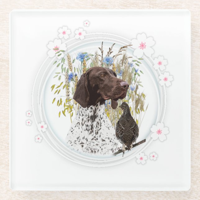 German Shorthaired Pointers (GSP)  Glass Coaster (Front)