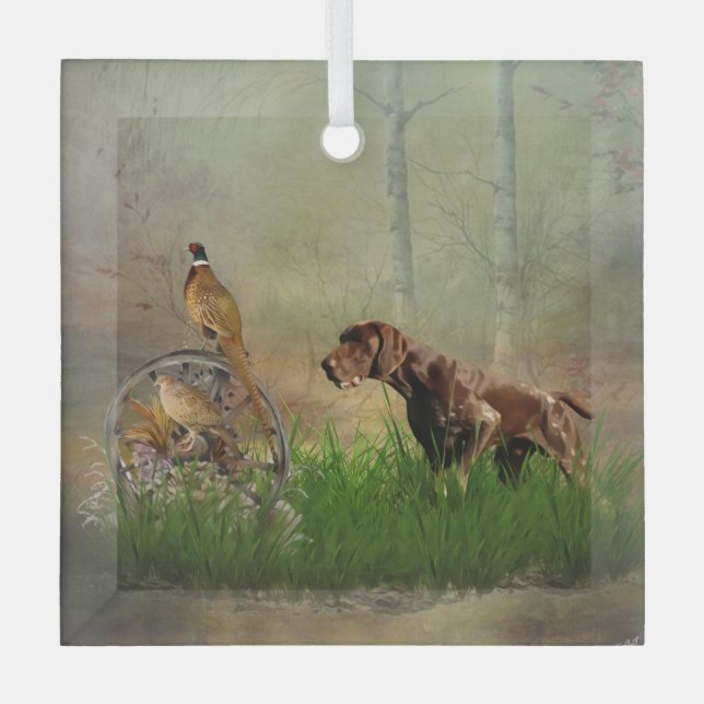 German Shorthaired Pointers (GSP)     Glass Tree Decoration (Front)
