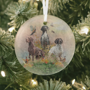 German Shorthaired Pointers (GSP) Glass Tree Decoration