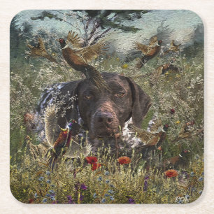 German Shorthaired Pointers Square Paper Coaster
