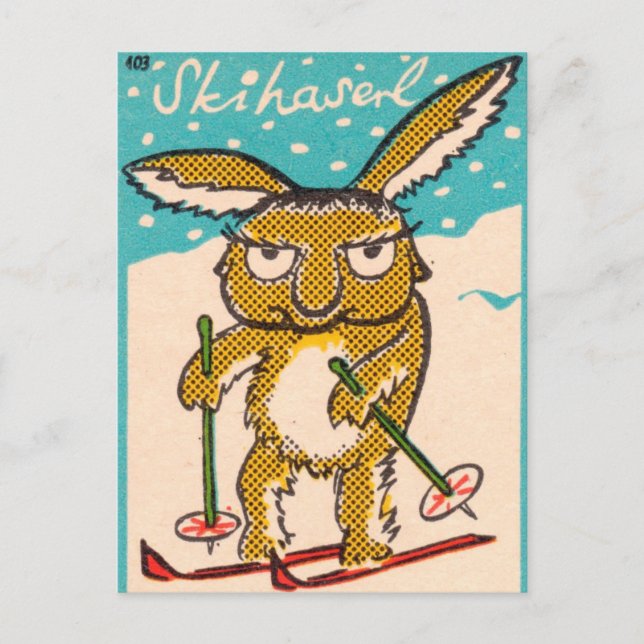 German Ski Bunny Postcard (Front)