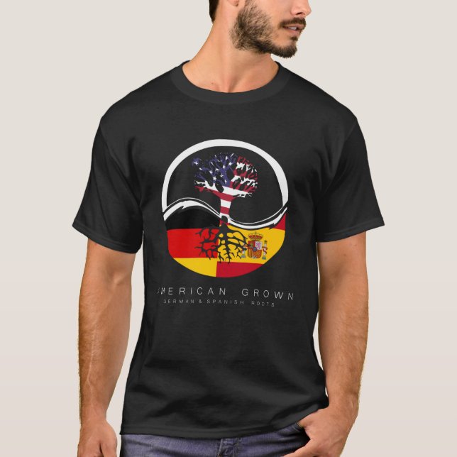 German Spanish Roots  American Grown with Flag T-Shirt (Front)