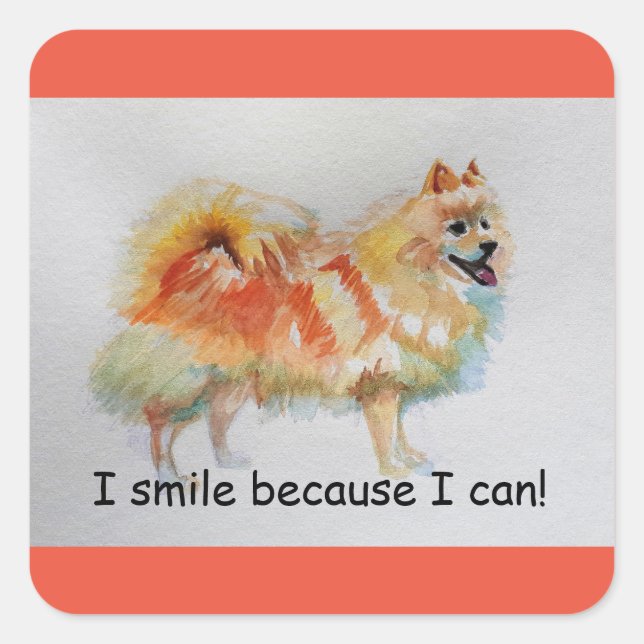 German Spitz Dog 'I Smile Because I Can' Card Square Sticker (Front)