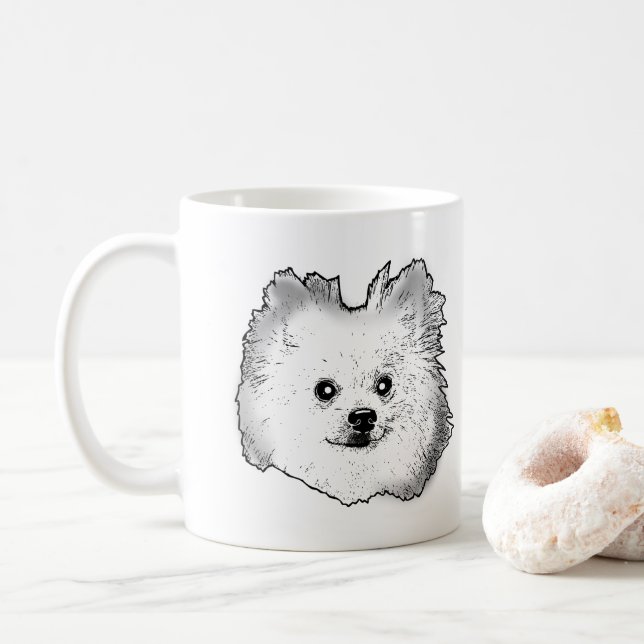 German Spitz Dog Personalised Hand Drawing Coffee Mug (With Donut)