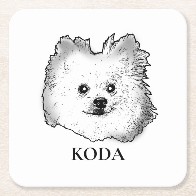 German Spitz Dog personalised Hand Drawing Square Paper Coaster (Front)