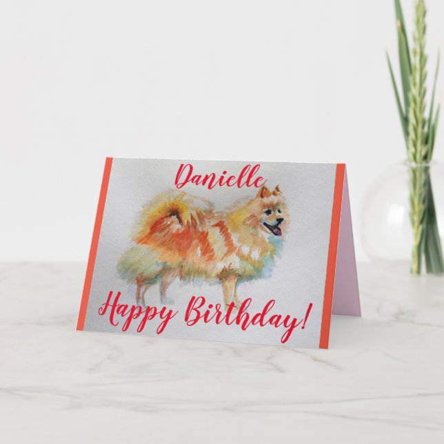 German Spitz Dog Watercolor pet Birthday Card (Front)