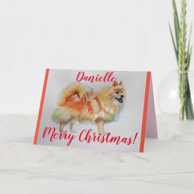 German Spitz Dog Watercolor pet Christmas Card (Front)