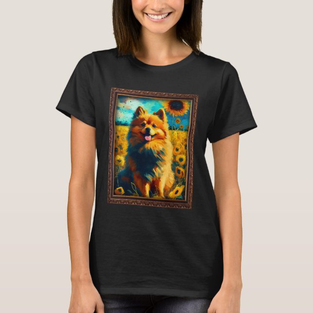 German Spitz Painting Sunflower Flower Mom Women F T-Shirt (Front)
