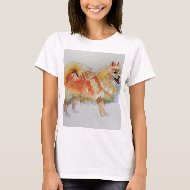 German Spitz Pomeranian Watercolor Dog Dogs T-Shirt (Front)