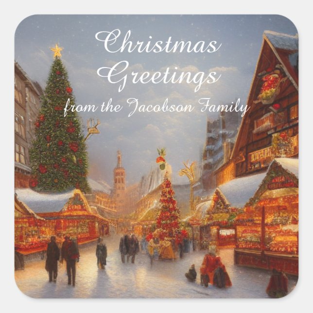 German Style Christmas Market Greetings Kitsch Square Sticker (Front)