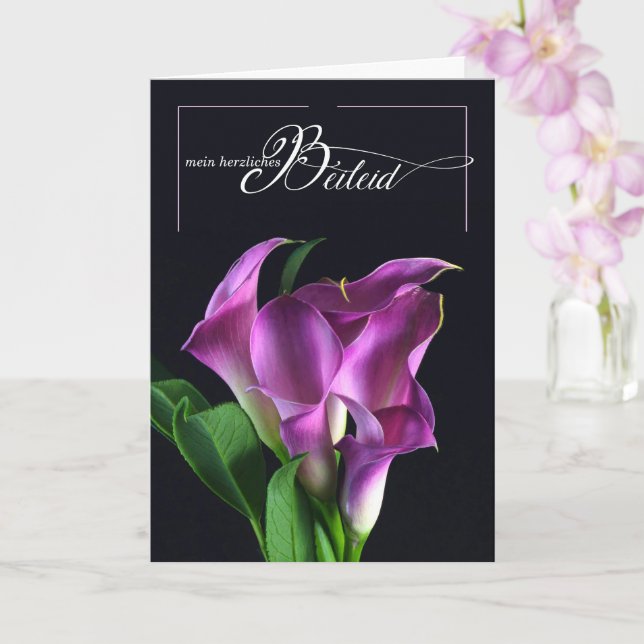 German Sympathy Beileid Purple Lilies Card (Orchid)