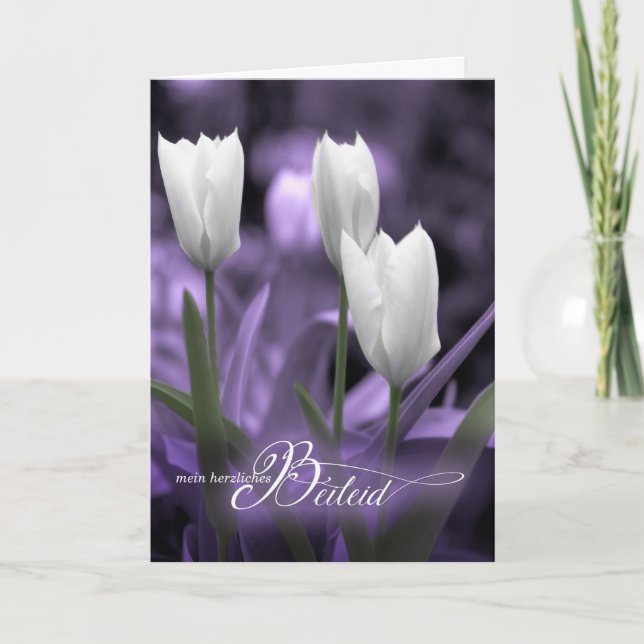 GERMAN Sympathy Beileid Purple with White Tulips Card (Front)