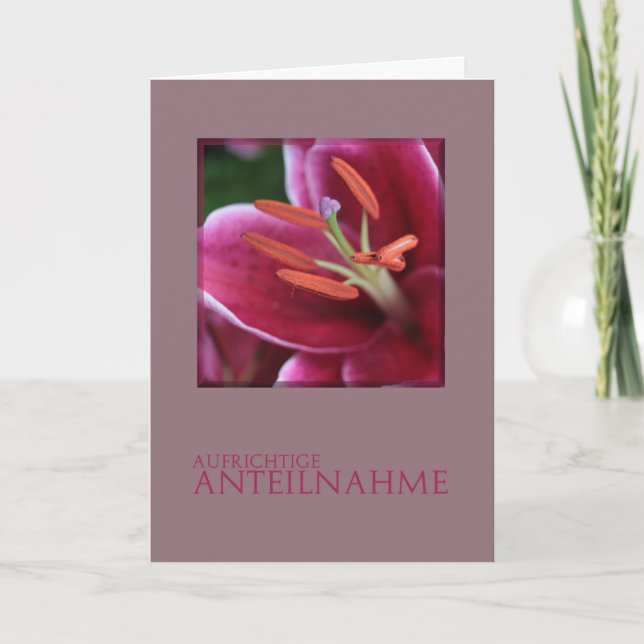 German Sympathy Pink Tiger Lily Card (Front)