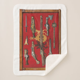 German tapestry of the medieval weapons sherpa blanket