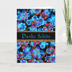 German Thank You Blue Flowers Card- Blank Card