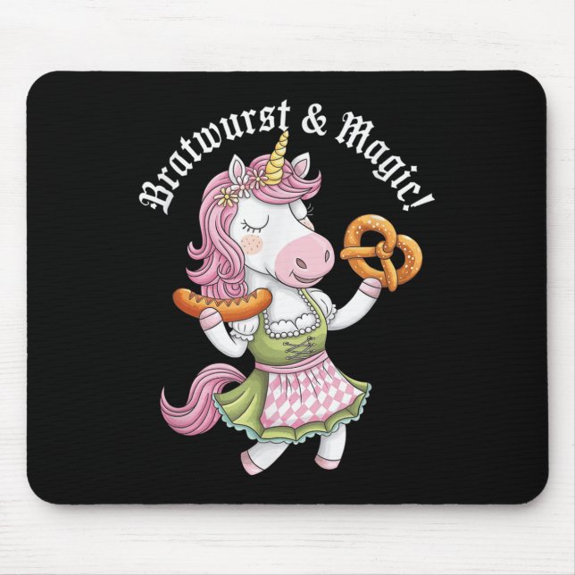 German Unicorn Drindl Bratwurst Magic Funny Kids _ Mouse Mat (Front)
