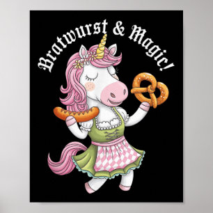 German Unicorn Drindl Bratwurst Magic Funny Kids _ Poster