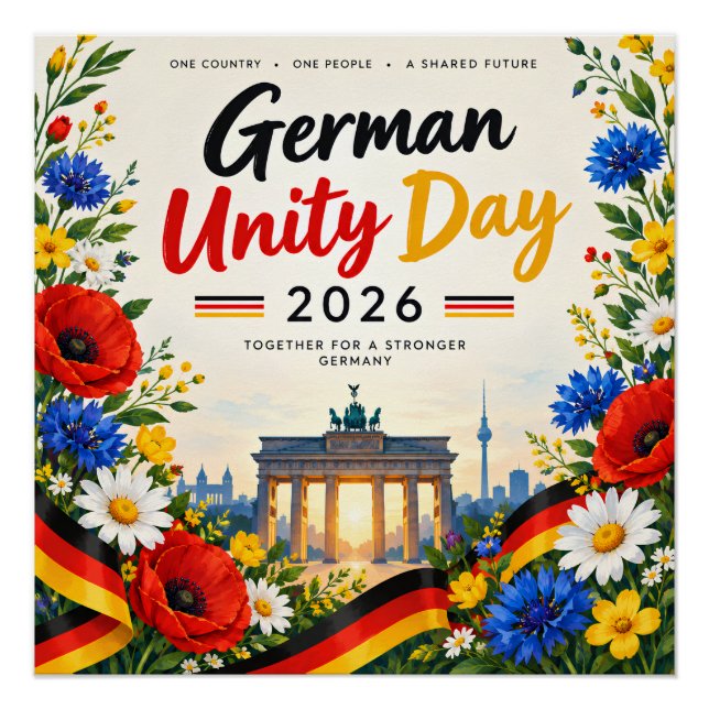 German Unity Day poster with flowers	 (Front)