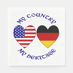 German USA Flag Hearts Country Heritage Napkin