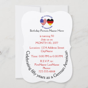 German USA Heart Flags Heritage  Invitation
