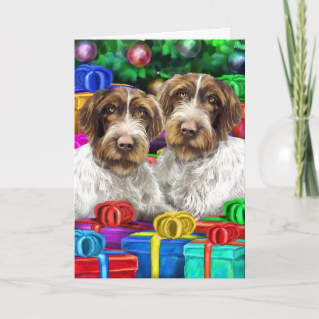 German WH Pointer Open Gifts Christmas Holiday Card (Front)